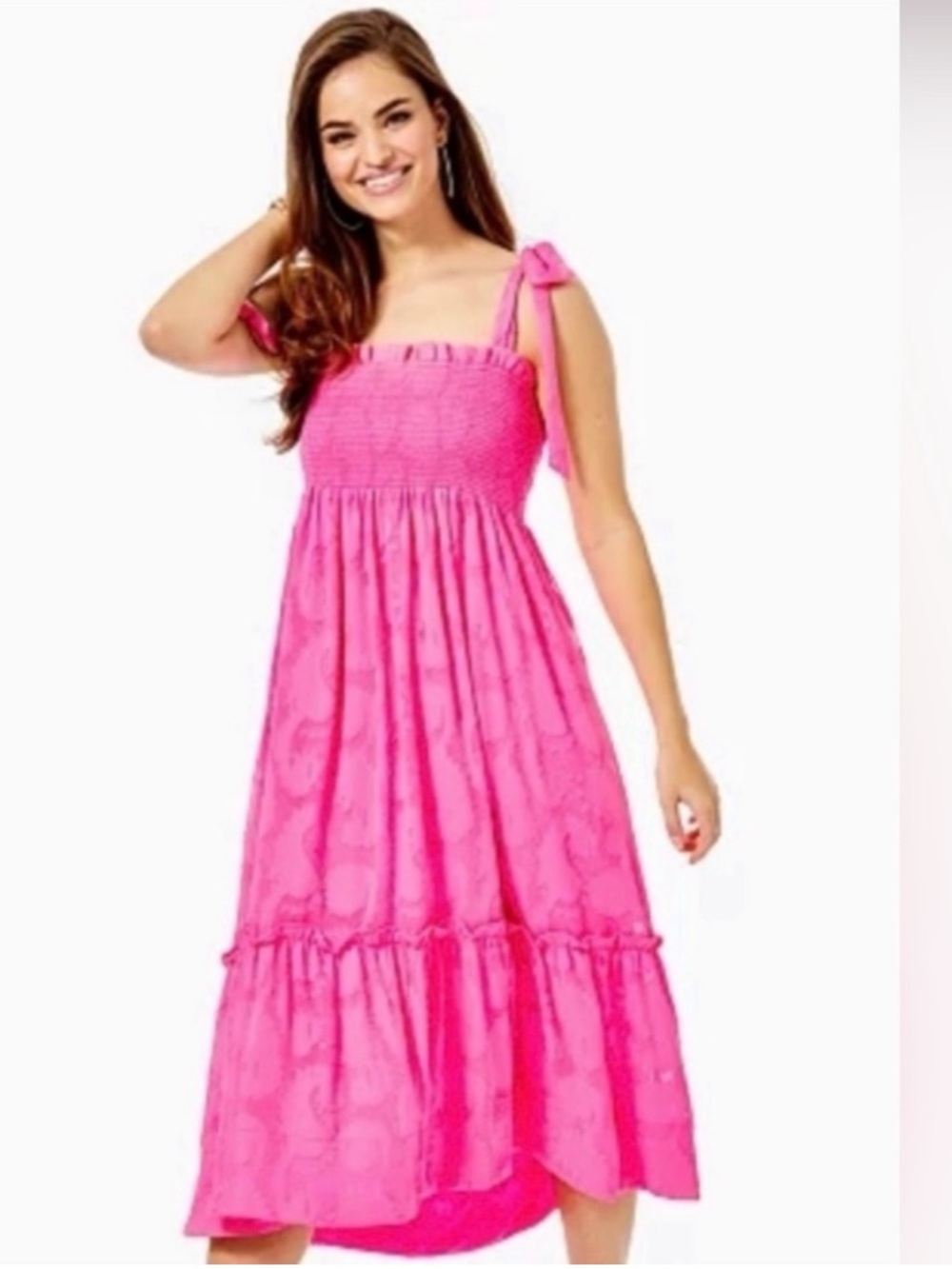 NWT Lilly Pulitzer Rivera Midi Dress-Tangerine Dream Poly Clip Jacquard Size S